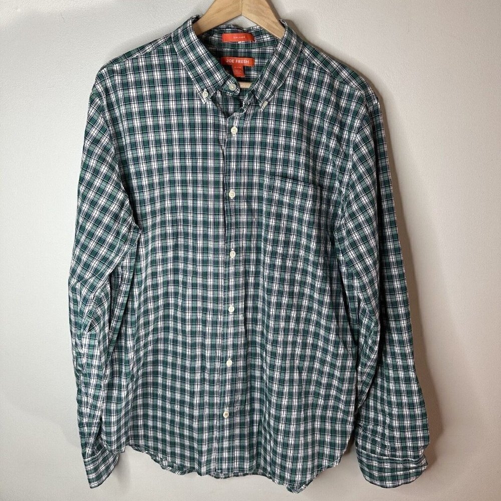 Joe Fresh Men’s Slim Fit Button Up Shirt Long Sleeve‎ Plaid Flannel Cotton Sz XL